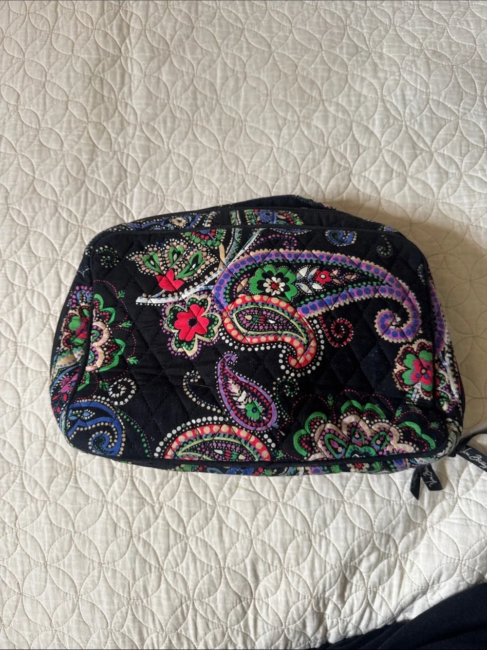 Vera Bradley Black Quilted Paisley Cosmetic Pouch with Multicolor Accents